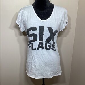 Six Flags White Back Cut Out T-Shirt Size XL